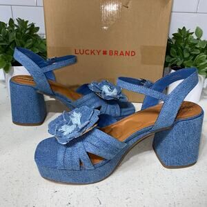 Lucky Brand Women's Size US 11 Marrika Heeled Sandal, Denim Fabric